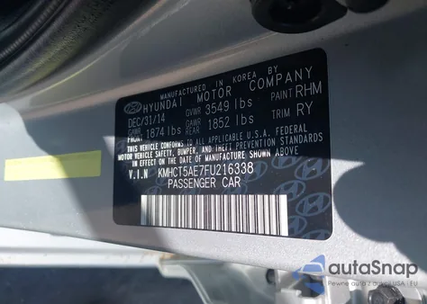 2015 Hyundai Accent Gs from USA, damaged, VIN KMHCT5AE7FU216338